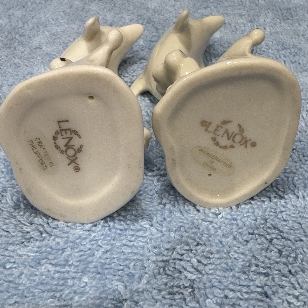 Pair Of Lenox Leaping Dolphin Figurine Ivory Porcelain 24K Gold Accents 4" EUC - Picture 5 of 5
